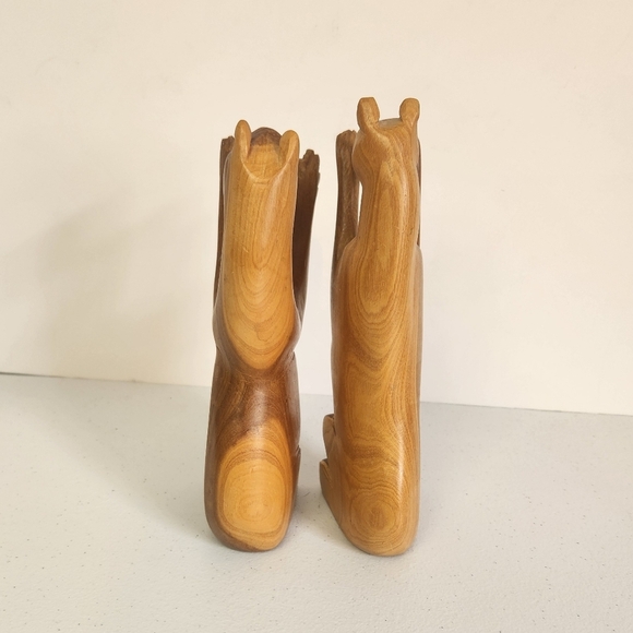 Vintage Wood Cats His Hers Carved Sculpture Eclectic Boho Carving Cat Lady - Picture 6 of 8